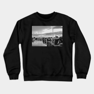 Boats moored in Thurne Dyke in the Norfolk Broads National Park Crewneck Sweatshirt